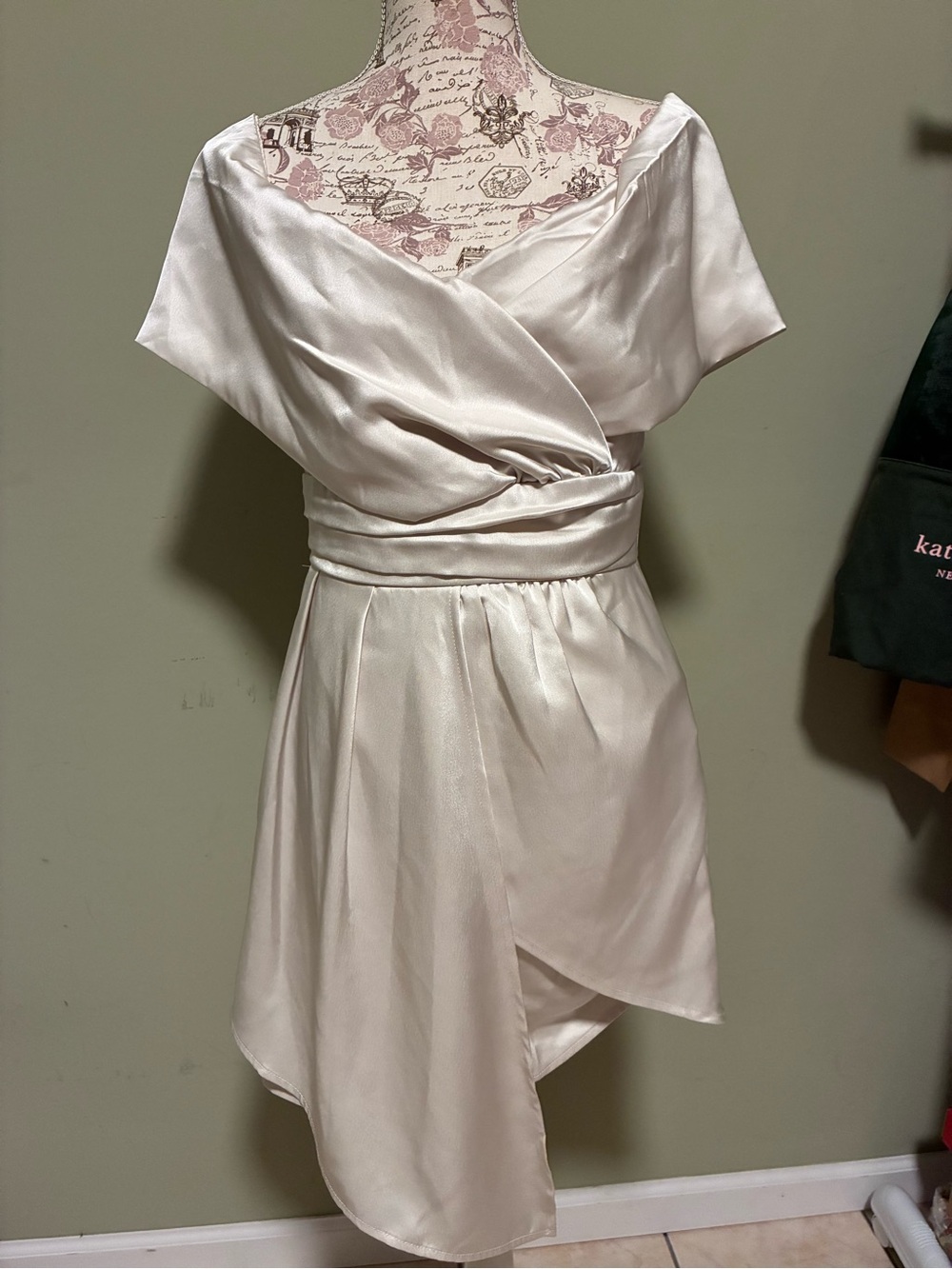Lulu's Satin Asymmetrical Wrap Dress in Ivory